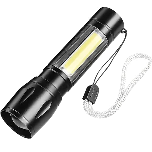 Kleine LED Mini Taschenlampe aus Aluminium, mit Fokus bzw. Zoom, Stroboskop und integrierten, wiederaufladbaren Akku für Freizeit, Angeln/Fischen, Camping und weitere. von Milkystreet
