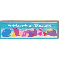 Atlantik-Strand Bunte Strand-Sonnenschirme | Echtholz Kunstdruck von MillWoodArt