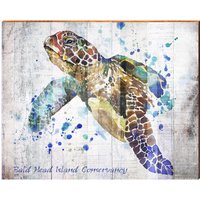 Bald Head Island Conservancy Aquarell Meeresschildkröte | Wand-Kunstdruck Auf Echtholz von MillWoodArt