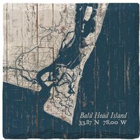 Bald Head Island Navy & White Shabby Map Untersetzer Set Bal2 von MillWoodArt