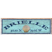 Brielle Shell Blau Breitengrad Längengrad | Wand-Kunstdruck Auf Echtholz von MillWoodArt