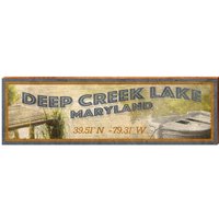 Deep Creek Lake Maryland Dock/Boot Breitengrad Längengrad | Wand-Kunstdruck Auf Echtholz von MillWoodArt