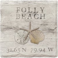 Folly Beach Triple Shells Breitengrad Längengrad | Untersetzer Set von MillWoodArt