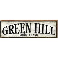 Green Hill Rhode Island White Schild | Wand-Kunstdruck Auf Echtholz von MillWoodArt