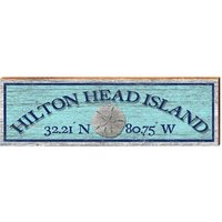 Hilton Head Island Sand Dollar Blau Breite Längengrad | Wand-Kunstdruck Auf Echtholz von MillWoodArt