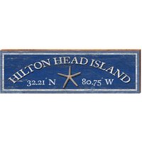 Hlton Head Island Starfish Navy Breitengrad Längengrad | Wand-Kunstdruck Auf Echtholz von MillWoodArt