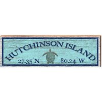 Hutchinson Island Meeresschildkröte Blau Breite Längengrad | Wand-Kunstdruck Auf Echtholz von MillWoodArt