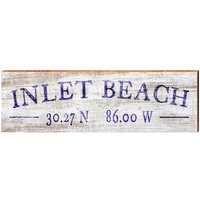 Inlet Strand Navy Weiß Breitengrad Längengrad | Echtholz Wandkunst Druck von MillWoodArt