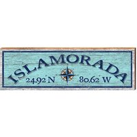 Islamorada Kompass Blau Breite Längengrad | Wand-Kunstdruck Auf Echtholz von MillWoodArt