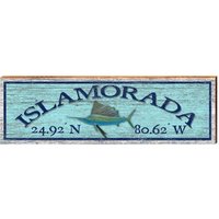 Islamorada Segel Fisch Blau Breite Längengrad | Wand-Kunstdruck Auf Echtholz von MillWoodArt