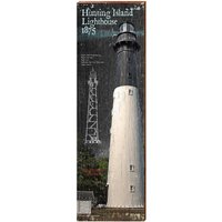 Jagdinsel Leuchtturm Dunkel | Echtholz Kunstdruck von MillWoodArt