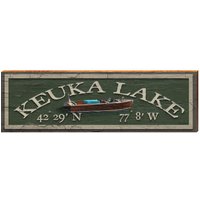 Keuka Lake Vintage Boot Grün Breitengrad Längengrad | Echtholz Kunstdruck von MillWoodArt