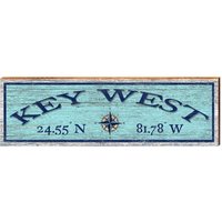 Key West Kompass Breite Längengrad | Wand-Kunstdruck Auf Echtholz von MillWoodArt