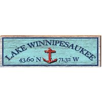 Lake Winnipesaukee Anker Blau Breite Längengrad | Wand-Kunstdruck Auf Echtholz von MillWoodArt