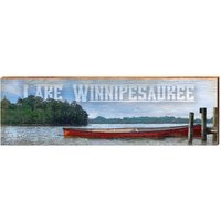 Lake Winnipesaukee Red Canoe See | Wand-Kunstdruck Auf Echtholz von MillWoodArt