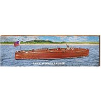 Lake Winnipesaukee Vintage Boot Floating | Wand-Kunstdruck Auf Echtholz von MillWoodArt