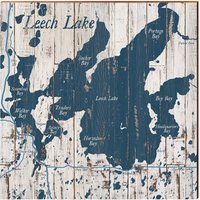 Leech Lake, Minnesota Shabby Kartenschild | Wand-Kunstdruck Auf Echtholz von MillWoodArt
