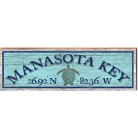 Manasota Key Meeresschildkröte Blau Breite Längengrad | Echtholz Kunstdruck von MillWoodArt