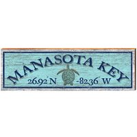 Manasota Key Meeresschildkröte Blau Breite Längengrad | Echtholz Kunstdruck von MillWoodArt