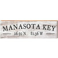 Manasota Key Minimalist Weiß Breitengrad Längengrad | Echtholz Kunstdruck von MillWoodArt