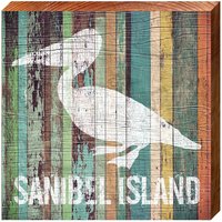 Sanibel Island Pelikan Brettchen Orange | Echtholz Kunstdruck von MillWoodArt