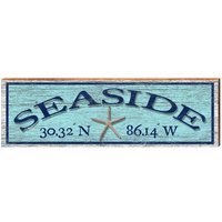 Seaside, Florida Starfish Breitengrad Längengrad Holzschild | Wand-Kunstdruck Auf Echtholz von MillWoodArt