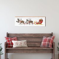 Santa Schlitten & Rentier Weihnachten Holzschild | Wandkunst Druck Auf Echtholz Urlaub Schild Dekor von MillWoodArt