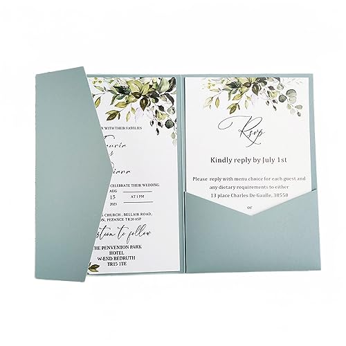 MillaSaw Mappe für Einladungen, für Hochzeit, Taufe, Brautparty, ca. 12,5 x 18 cm, 20 Sets, Seeblau von MillaSaw