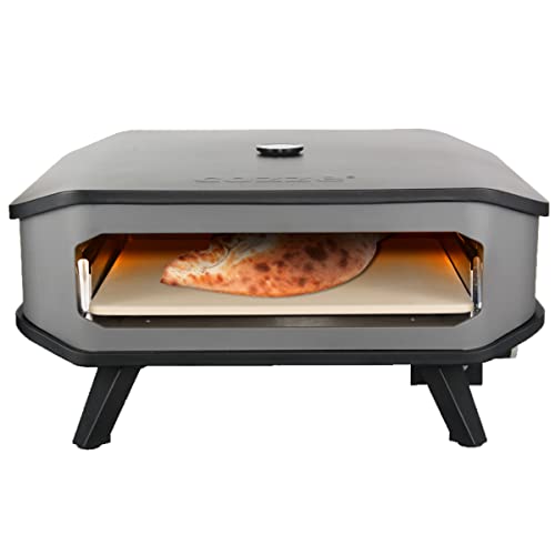 cozze, Millarco Cozze® 90347 XXL 17 Gas Pizza Ofen mit Thermometer mobiler Pizzaofen Pizzastein Gasgrill bis 400°Grad regelbar mit 42,50 x42,50 cm Pizzastein tragbar Terrasse Balkon Garten 8kW, Black von cozze