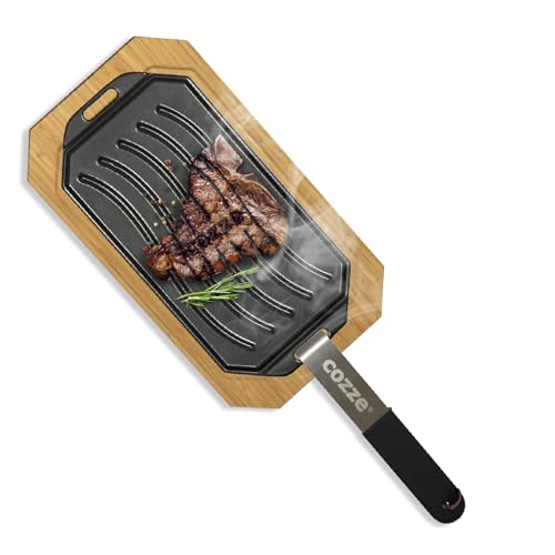 Millarco - Wendbare Gusseisenpfanne mit FSC-zertifiziertem Buchenholztablett, 33x16,5 cm – Abnehmbarer Griff, Zweiseitig für vielseitiges Kochen, LFGB-zugelassen von Millarco