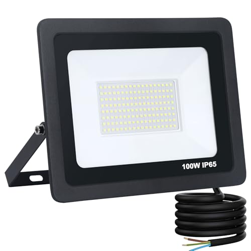 Mille Lucciole 100W LED Strahler Außen,10000LM Superhell Außenstrahler IP65 Wasserdicht Fluter 6500K Kaltweiß Scheinwerfer,LED Strahler für Hinterhof,Garage,Flur,Garten,Keine Bewegungsmelder【Schwarz】 von Mille Lucciole