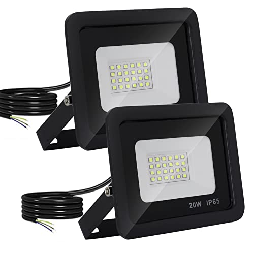 Mille Lucciole LED Strahler 20W,LED Strahler Außen 2000LM,LED Scheinwerfer 24 LED IP65 Wasserfest,LED Außenstrahler 6500K Kaltweiß,LED Scheinwerfer 230V für Garage,Garten【2 Stück Schwarz】 von Mille Lucciole