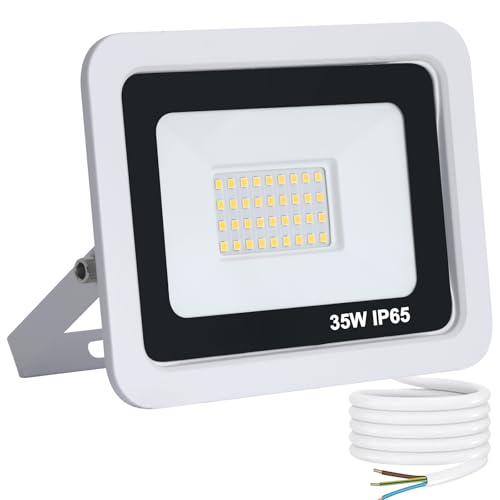 Mille Lucciole 35W LED Strahler Außen,3500LM Superhell Außenstrahler IP65 Wasserdicht Fluter 4500K Neutralweiß Scheinwerfer,LED Strahler für Hinterhof,Garage,Flur,Garten,Keine Bewegungsmelder【Weiß】 von Mille Lucciole