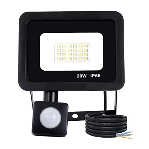 Mille Lucciole 20W LED Strahler mit Bewegungsmelder 2000LM 6500K Kaltweiß LED Superhell Scheinwerfer IP65 Wasserdicht Außenstrahler Schwarz für Hell Garten Garage Sportplatz Hof Fluter von Mille Lucciole