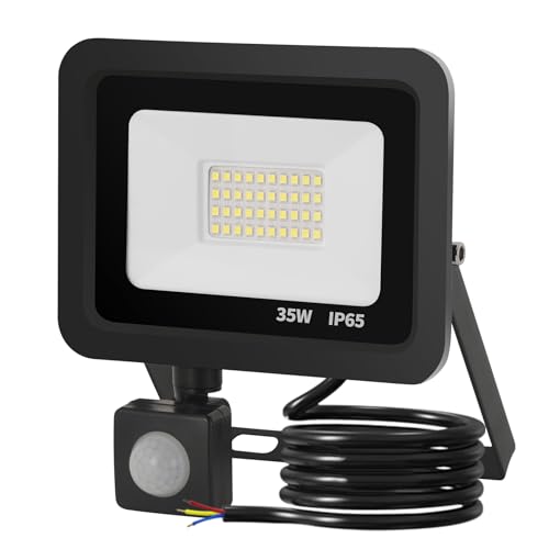 Mille Lucciole 35W LED Strahler mit Bewegungsmelder 3500LM 6500K Kaltweiß LED Superhell Scheinwerfer IP65 Wasserdicht Außenstrahler Schwarz für Hell Garten Garage Sportplatz Hof Fluter von Mille Lucciole