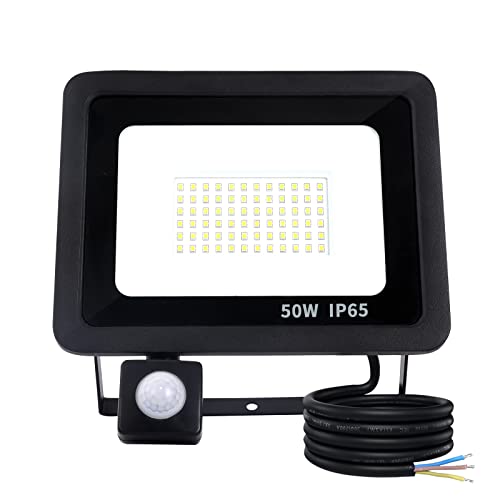 Mille Lucciole 50W LED Strahler mit Bewegungsmelder 5000LM 6500K Kaltweiß LED Superhell Scheinwerfer IP65 Wasserdicht Außenstrahler Schwarz für Hell Garten Garage Sportplatz Hof Fluter von Mille Lucciole