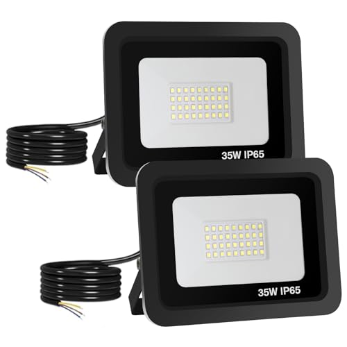 Mille Lucciole 2 Stück 35W LED Strahler Außen,3500LM Superhell Außenstrahler IP65 Wasserdicht Fluter 6500K Kaltweiß Scheinwerfer,LED Strahler für Hinterhof,Garage,Garten,Keine Bewegungsmelder【Schwarz】 von Mille Lucciole