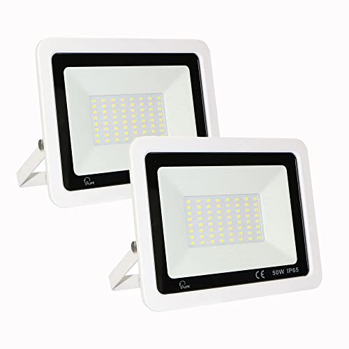 Mille Lucciole 2 Stück 50W LED Strahler Außen,5000LM Superhell Außenstrahler IP65 Wasserdicht Fluter 4500K Neutralweiß Scheinwerfer,LED Strahler für Garage,Garten,Keine Bewegungsmelder【Weiß】 von Mille Lucciole