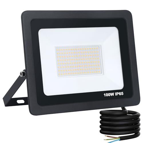 Mille Lucciole 100W LED Strahler Außen,10000LM Superhell Außenstrahler IP65 Wasserdicht Fluter 3000K Warmweiß Scheinwerfer,LED Strahler für Hinterhof,Garage,Flur,Garten,Keine Bewegungsmelder【Schwarz】 von Mille Lucciole