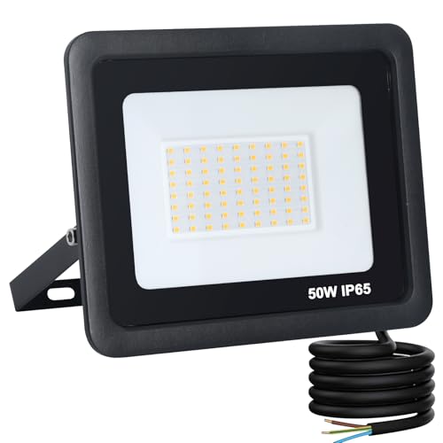 Mille Lucciole 50W LED Strahler Außen,5000LM Superhell Außenstrahler IP65 Wasserdicht Fluter 3000K Warmweiß Scheinwerfer,LED Strahler für Hinterhof,Garage,Flur,Garten,Keine Bewegungsmelder【Schwarz】 von Mille Lucciole
