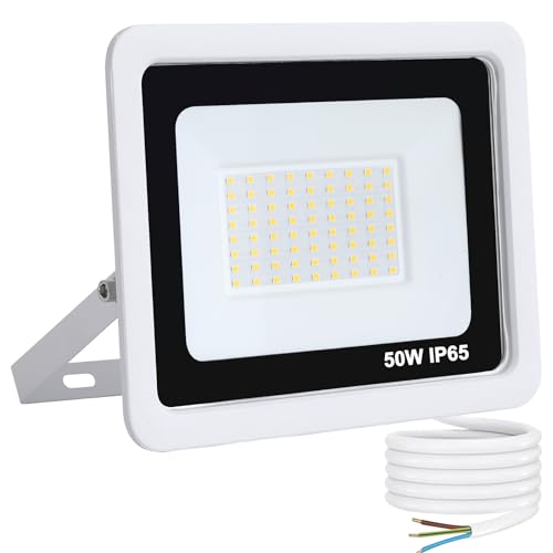 Mille Lucciole 50W LED Strahler Außen,5000LM Superhell Außenstrahler IP65 Wasserdicht Fluter 4500K Neutralweiß Scheinwerfer,LED Strahler für Hinterhof,Garage,Flur,Garten,Keine Bewegungsmelder【Weiß】 von Mille Lucciole