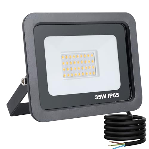 Mille Lucciole LED Strahler Außen 35W Warmweiß 3000K 3500LM Scheinwerfer 40 LED IP65 Wasserdicht Außenstrahler Schwarz für Hell Garten Garage Sportplatz Hof Fluter von Mille Lucciole