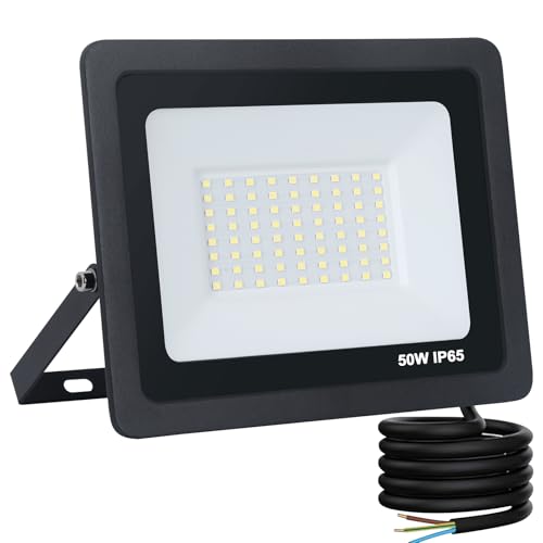 Mille Lucciole LED Strahler Außen 50W Kaltweiß 6500K 5000LM Scheinwerfer 72 LED IP65 Wasserdicht Außenstrahler Schwarz für Hell Garten Garage Sportplatz Hof Fluter von Mille Lucciole