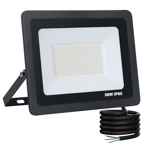 Mille Lucciole LED Strahler Außen 50W Neutralweiß 4500K 5000LM Scheinwerfer 72 LED IP65 Wasserdicht Außenstrahler Schwarz für Hell Garten Garage Sportplatz Hof Fluter von Mille Lucciole