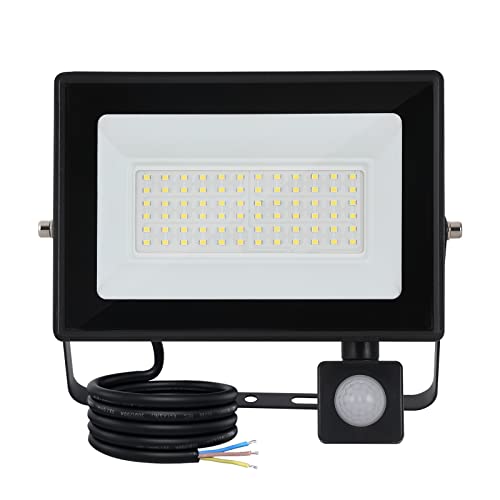 Mille Lucciole 50W LED Strahler mit Bewegungsmelder 5000LM 6500K Kaltweiß LED Fluter IP65 Wasserdicht Außenleuchte Scheinwerfer Licht Wandleuchte für Garten Garage Sportplatz Hinterhof von Mille Lucciole