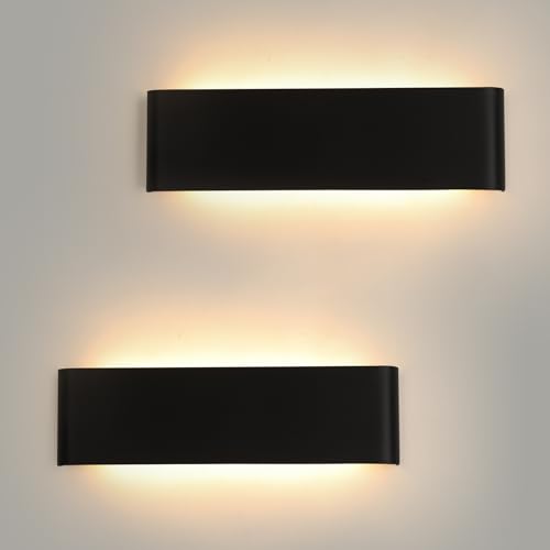Mille Lucciole 2 Stück Wandleuchte Innen Modern LED Wandleuchte Innen 18W 31CM 2160LM Wandlampe Schwarz Up Down Wandbeleuchtung Warmweiss Wandleuchten IP44 Flurlampen für Wohnzimmer Schlafzimmer von Mille Lucciole