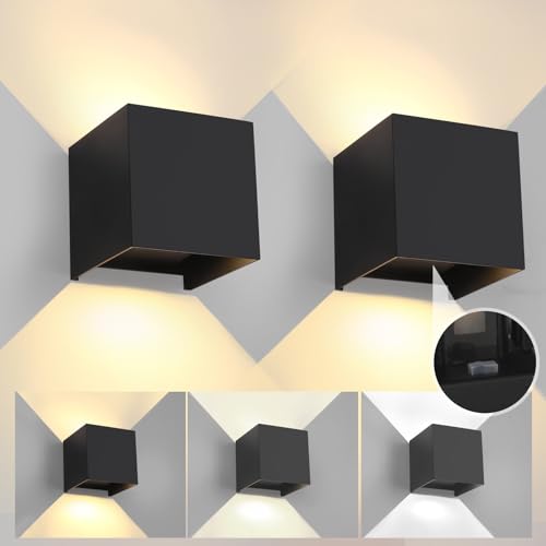 Mille Lucciole LED Wandleuchten Innen/Außen 2 Stücke Wandleuchte Einstellbarer 3 Lichtfarben LED Wandlampe Innen Auf und ab Einstellbarer Lichtstrahl Außenwandleuchte 12W IP65 Wasserdichte Schwarz von Mille Lucciole