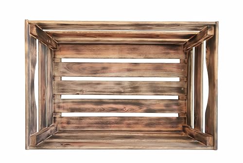 Miller Holz Kiste geflammt - Holzkiste stapelbar, geflammt und nachhaltig - Deko Kiste Holz - Hochwertige, handgefertigte Kartoffelkiste zum lagern, Weinkisten Holz Vintage (L) von Miller Holz