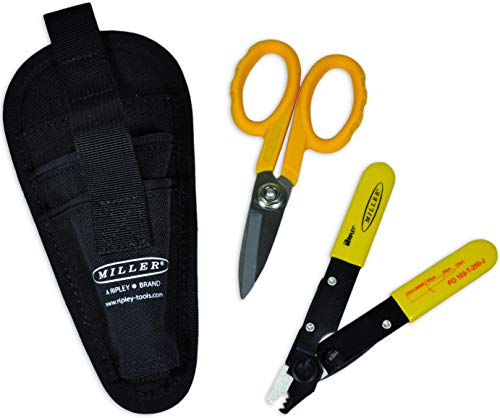 Miller MA01-7000 Kit, FO 103-T-250-J 3-Loch Glasfaserkabel-Abisolierwerkzeug und KS-1 Kevlar-Schere, leicht tragbares Werkzeug-Set mit Gürtelclip-Tasche für Profis von Miller