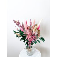 Altrosa Solo Holzblume in Einer Mischung Mit Natürlichen Getrockneten Und Konservierten Blumen, Mix Pink Green Bouquet, Langlebiges Arrangement von MillionBlooms